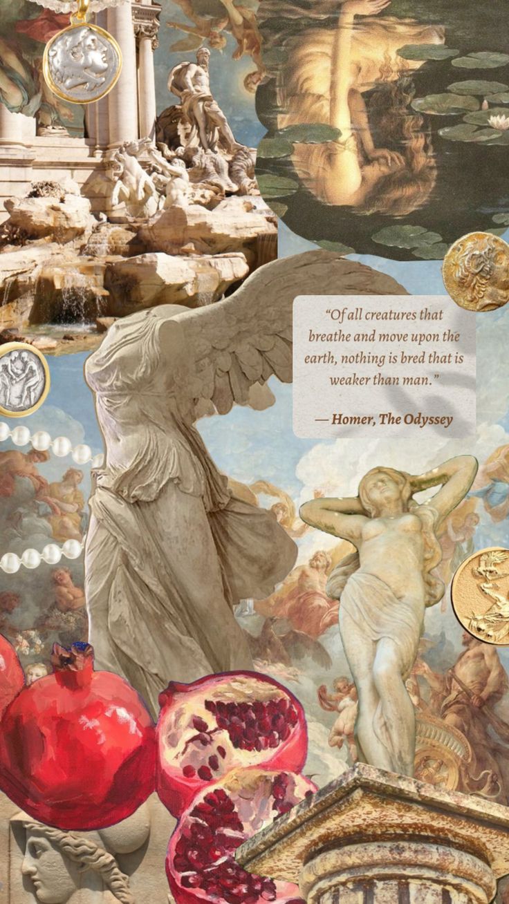 the collage has many different pictures and words on it, including an angel with wings