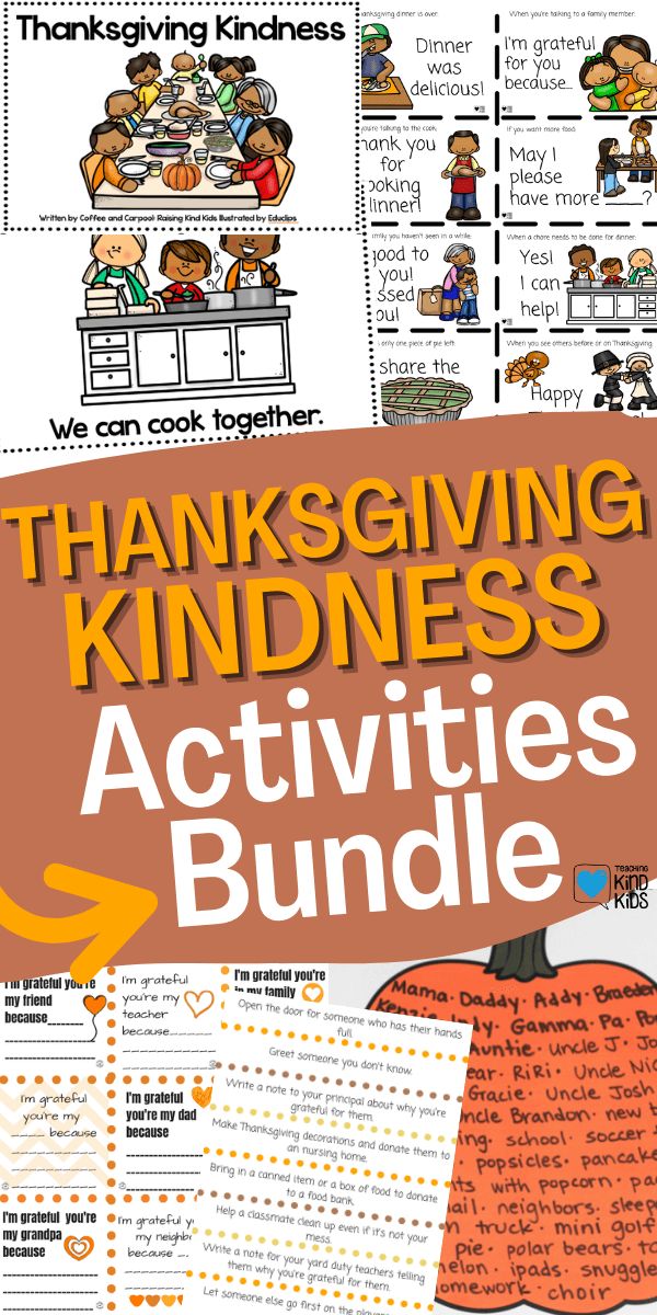 thanksgiving kindness activities bundle for kids to help them learn how to write and read the poem