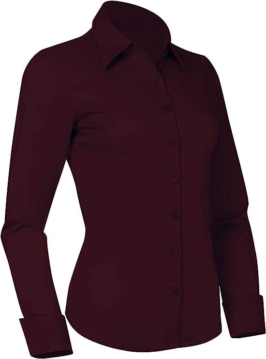 Button Down Shirts Women, French Cuff Dress Shirts, Red Clothing, Office Blouse, Black Button Up Shirt, Fitted Long Sleeve, Women's Button Down Shirt, Casual Tops For Women, Tailored Shirts