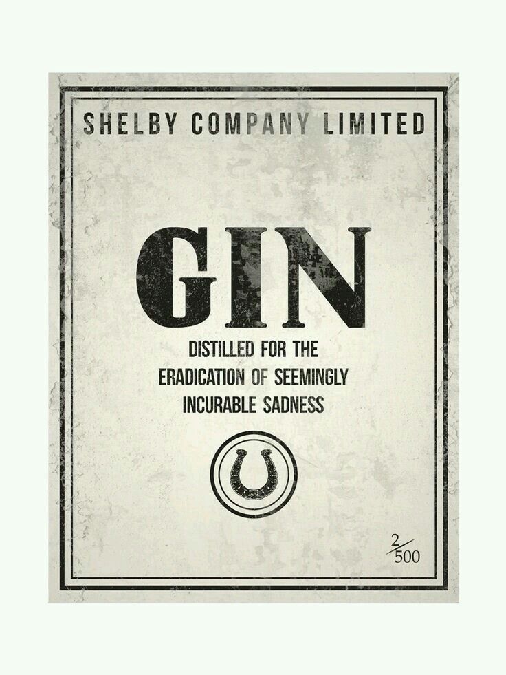 an old poster with the words gin written in black and white, on a white background