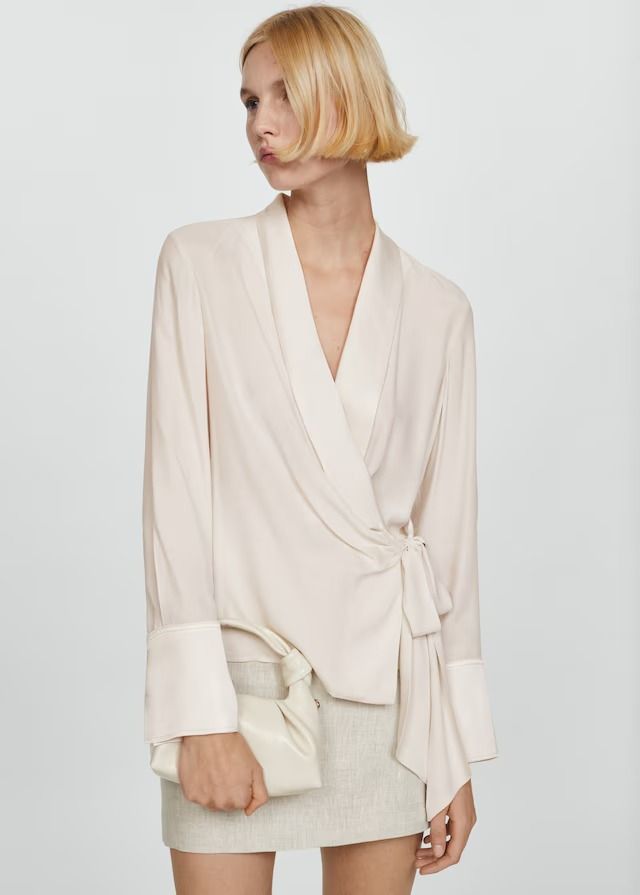 Double-breasted blouse with bow Blouse 2024 Trend, Mango Cream, Faux Leather Top, Bow Women, Swimwear Dress, Shop Swimwear, Women Collection, Mini Bag, Double Breasted