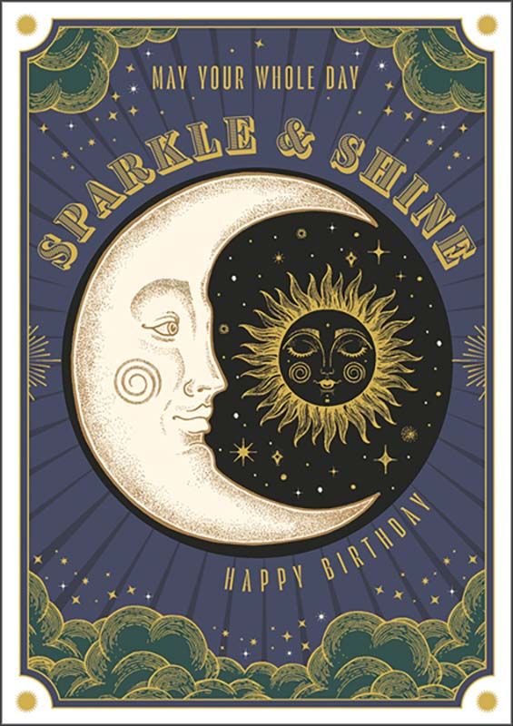 a card with an image of the moon and sun