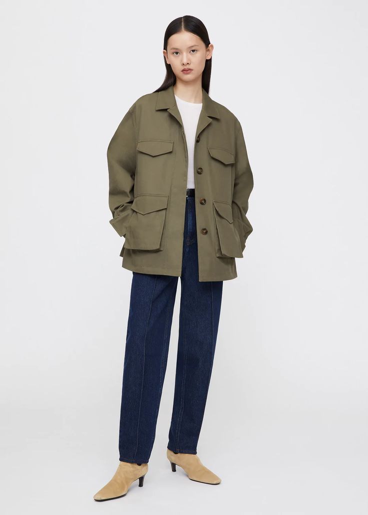 Army jacket khaki green – Totême Toteme Jacket, Khaki Jacket, Outer Jacket, Pleated Sleeves, Safari Jacket, Army Jacket, Japanese Cotton, T Shirt And Jeans, Oversized Silhouette