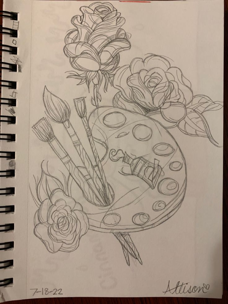 a drawing of some flowers and paintbrushes