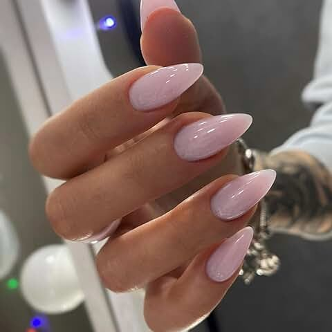 Amazon.com: Coquette Glossy Pink Nails, Nails Medium Length Almond, Classy Almond Nails, Press On Nails Almond, Nails Medium Length, Nude Nail Designs, Almond Shape Nails, Nails Medium, Nails For Women