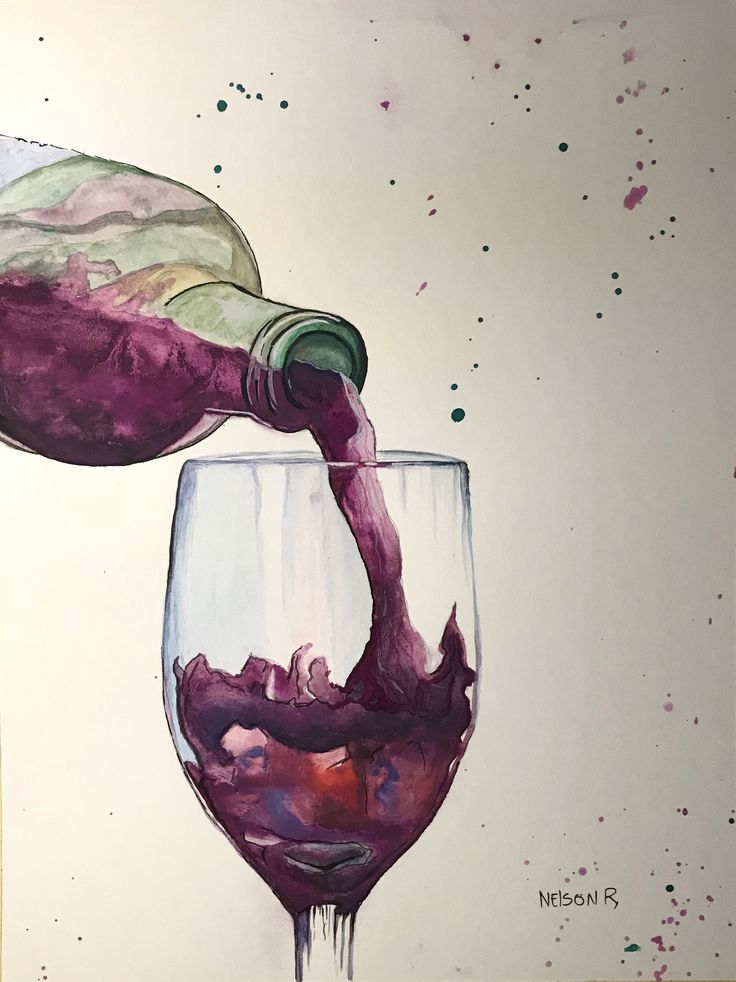 Wine Watercolor Art, Glass Of Wine Watercolor, Sangria Watercolor, White Wine Watercolor, Red Wine Watercolor Paintings, Watercolor Birthday Cards, Watercolor Birthday, Watercolor Greeting Cards, Paint Cards