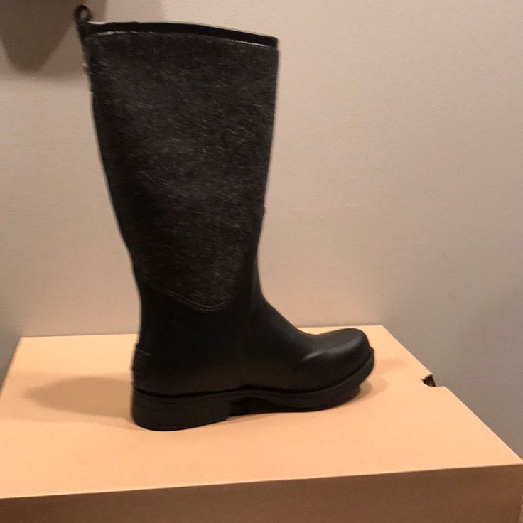 Black Ugg Rain Boots Black Round Toe Rain Boots, Black Insulated Rain Boots With Round Toe, Black Slip-resistant Rain Boots For Rainy Season, Ugg Rain Boots, Black Ankle-high Rain Boots For Winter, Black Ankle-high Waterproof Rain Boots, Black Uggs, Ugg Black, Shoes Ugg