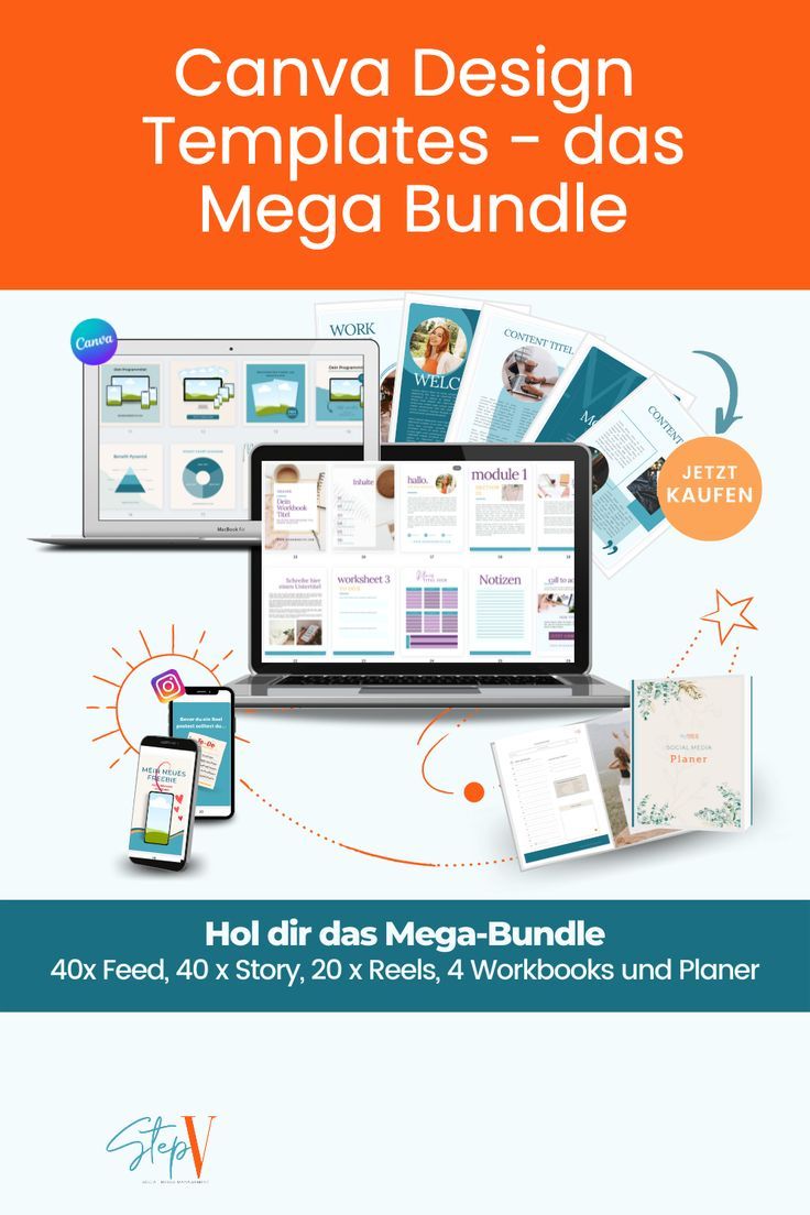 an image of a laptop, tablet and phone with the text canva design templates - da's mega bundle