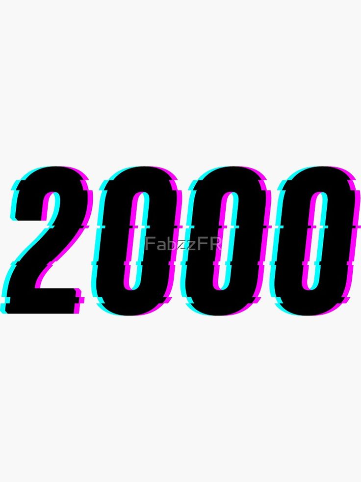 the words 2000 are black and pink against a white background with blue letters that spell out 200