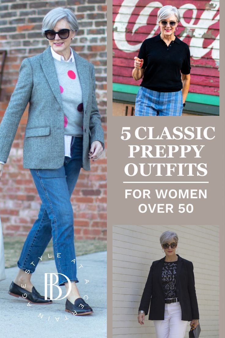 Classic style never goes out of style. Here are 5 classic preppy outfits for women over 50 that will always be wearable. The outfits feature a variety of different looks and items, all of which you can mix and match to create something you love. Classic Preppy Style Women Fall, Twin Sets Outfit Womens Fashion, Preppy Over 40, 2024 Preppy Outfits, Prep Style Women Preppy Outfits, Preppy Style Outfits Womens Fashion, Women’s Preppy Style, Preppy Clothing Style, Preppy Outfits 2024