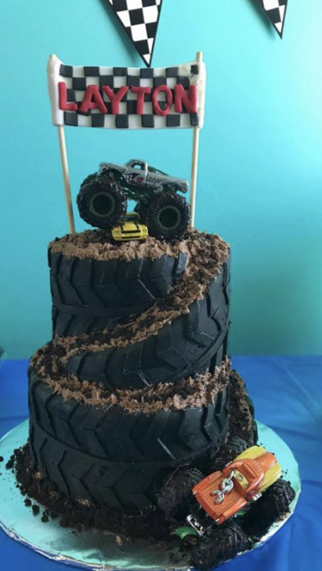 a birthday cake made to look like a monster truck