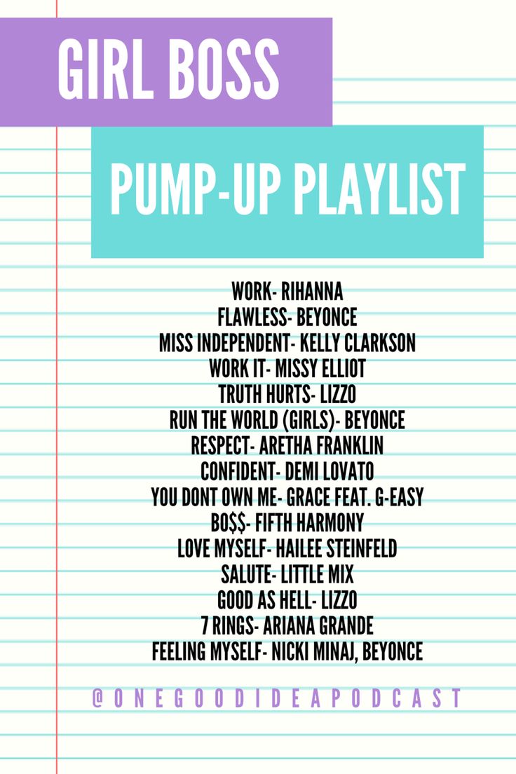 the girl boss pump - up playlist is shown in purple and blue with words above it