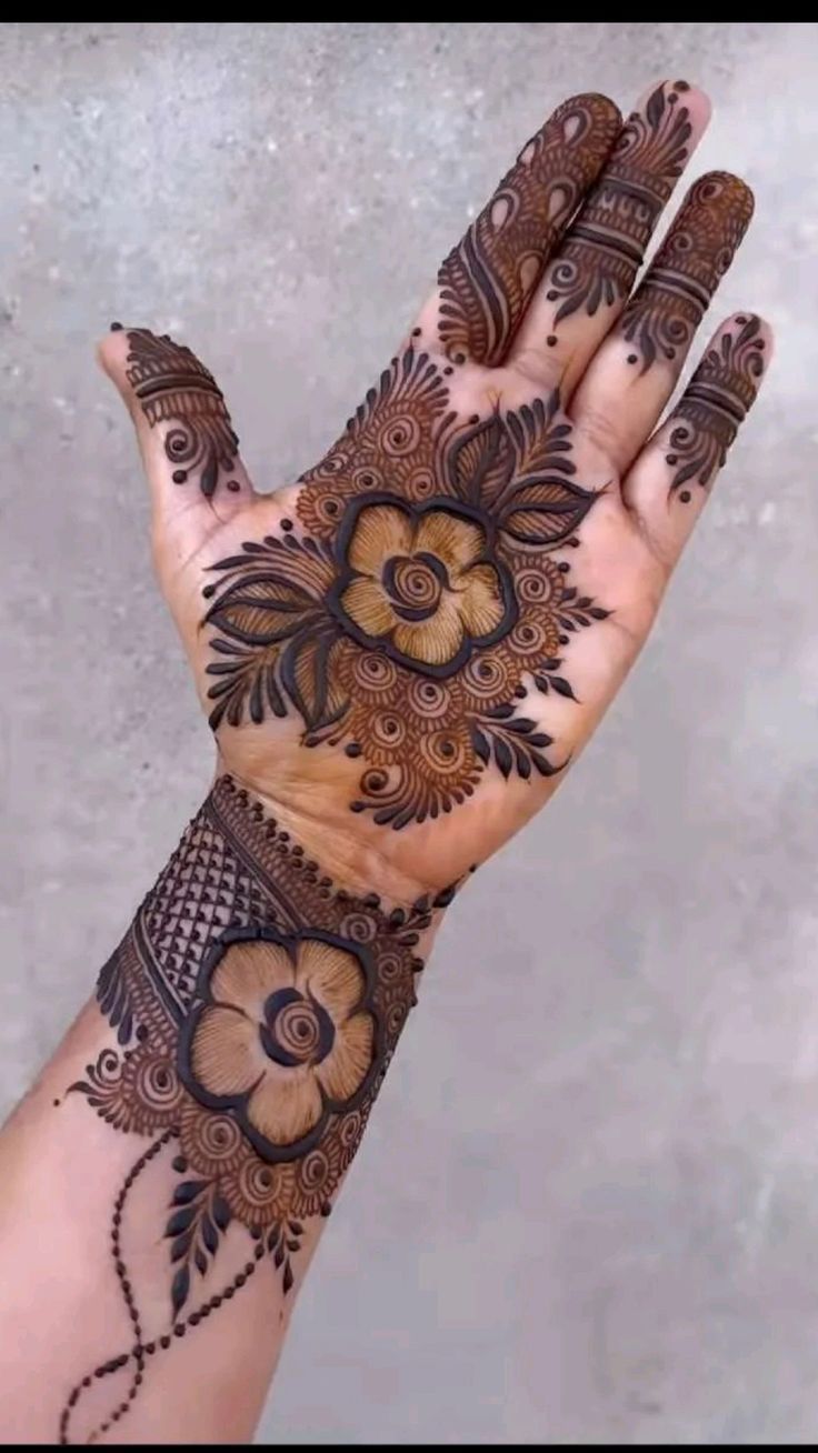 a person's hand with henna tattoos on it