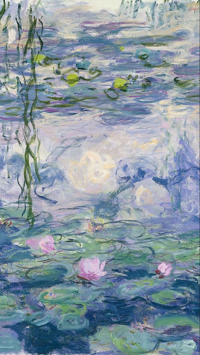 a painting of water lilies and lily pads