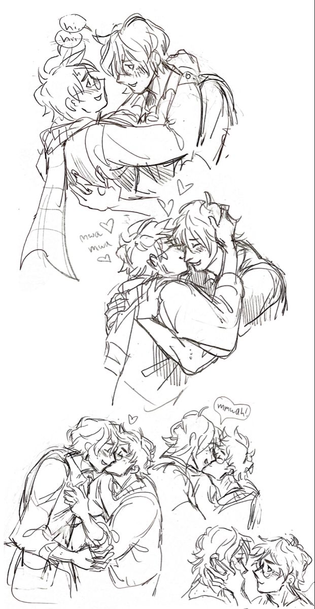 some sketches of people hugging each other