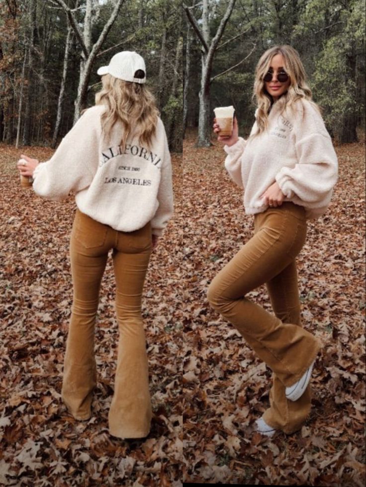 Fall Outfits Women With Leggings, Cute Fall Work Outfits For Women Casual, Orange Cords Outfit, Western Style Fall Outfits, Texas In Winter Outfits, Beginning Fall Outfits, Brown Flare Outfit, Fall Girls Trip Outfits, Fall Patagonia Outfits