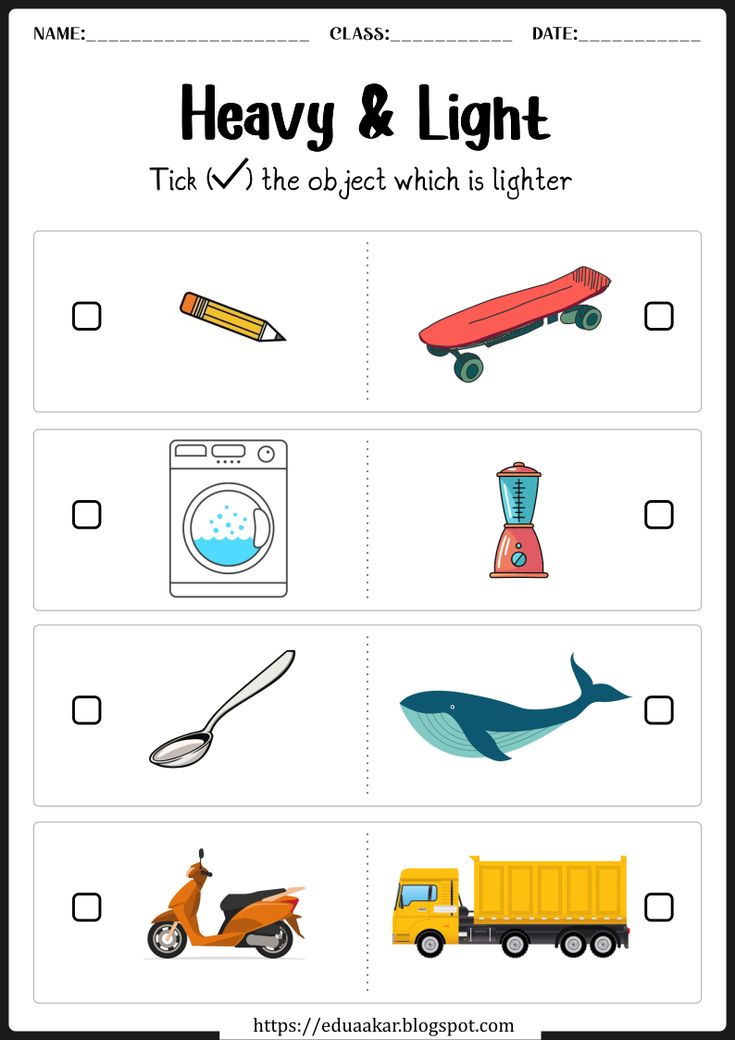 a printable worksheet for heavy and light to help students learn how to use the