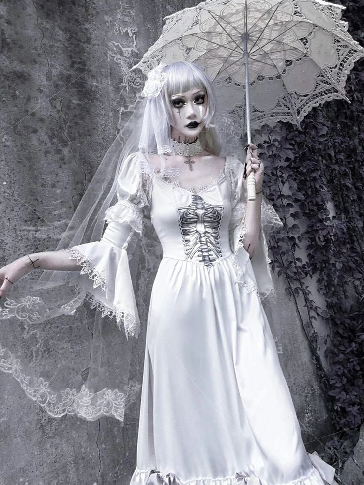 White Goth Outfit, White Goth Aesthetic, Light Goth, Types Of Goth, Ghost Dresses, Bubble Goth, Goth Outfit Ideas, Out Of Service, White Goth