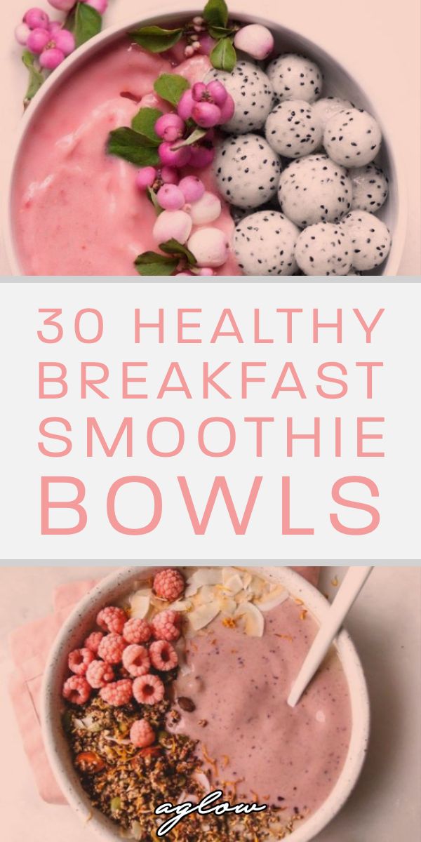 breakfast smoothie bowls with berries, cereals and eggs in the bowl on top