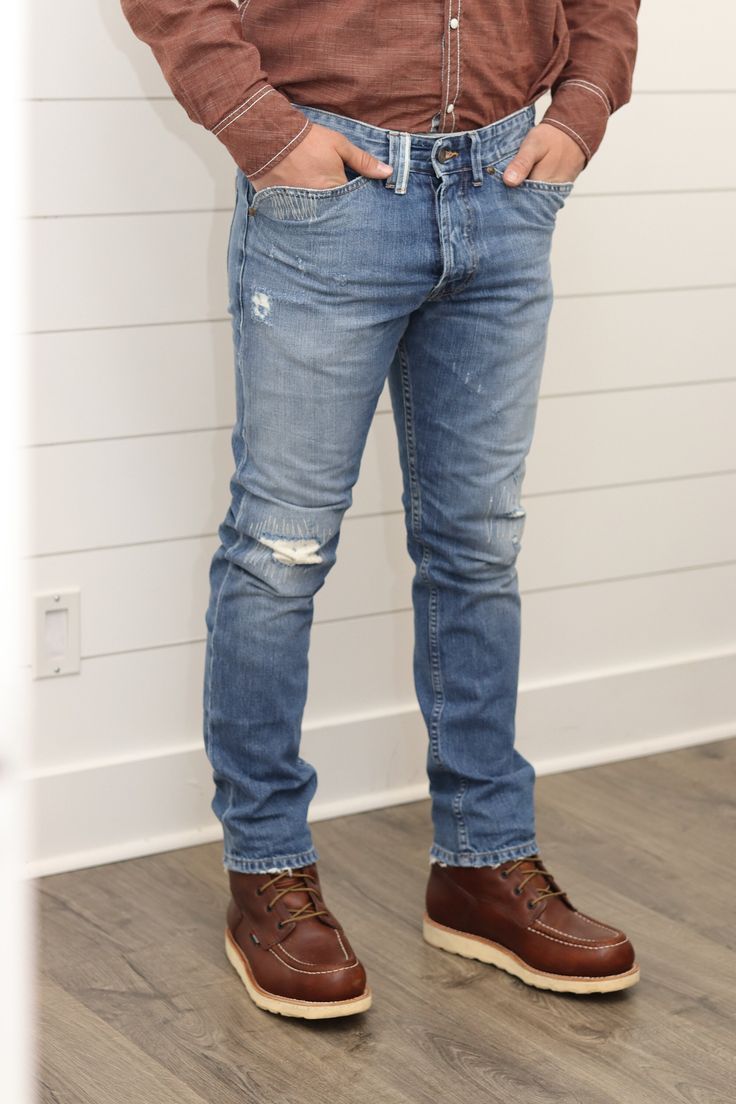 Front Rise: 9 3/4" Back Rise: 14" Leg Opening 14 1/2" - 12 oz - 100% Cotton - Hayrester Pockets - Button Fly - Zena Spice Thread Concept Clothing, Cool Outfits For Men, Light Denim, Work Boots, Western Wear, Cool Outfits, The 100, Thread, Mens Outfits