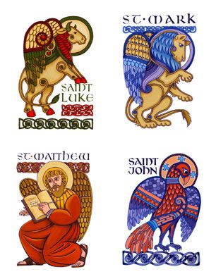 four different types of animals and symbols on a white background with the words saint john