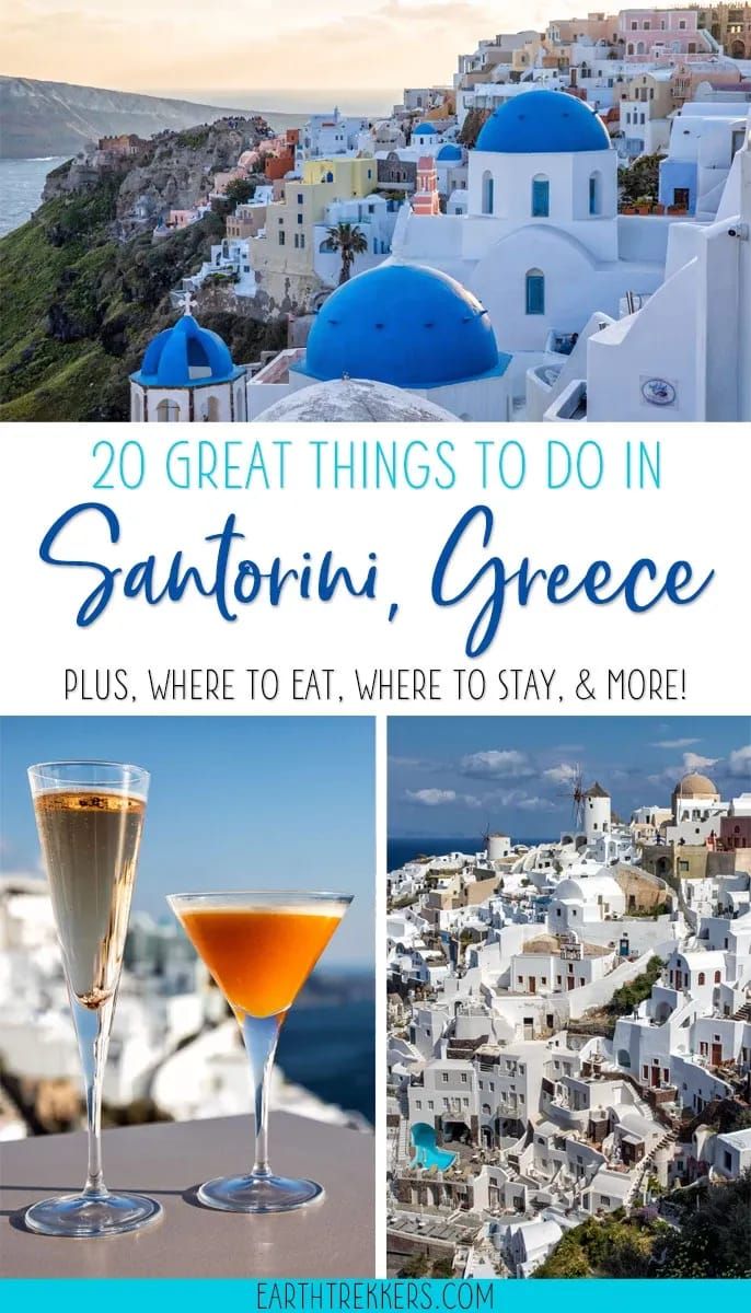 the top things to do in santo, greece with text overlay that reads 20 great things