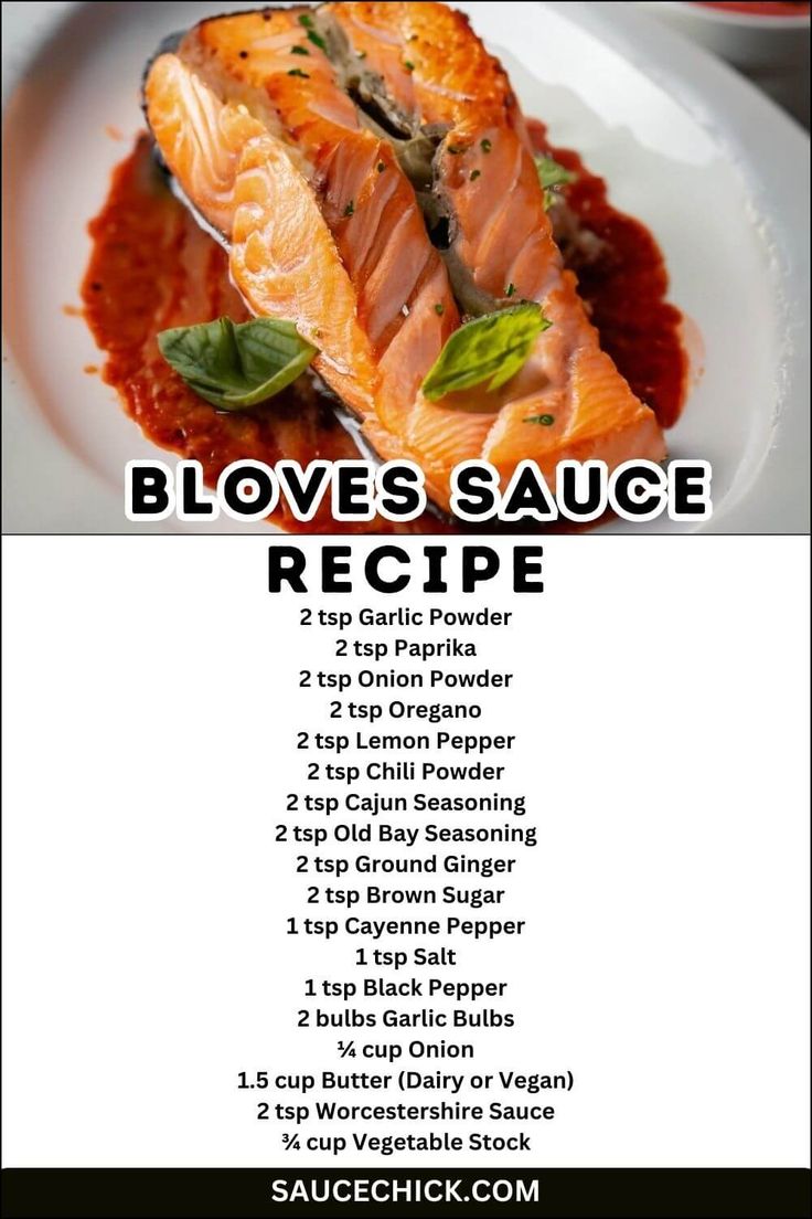 a menu with salmon and sauce on it