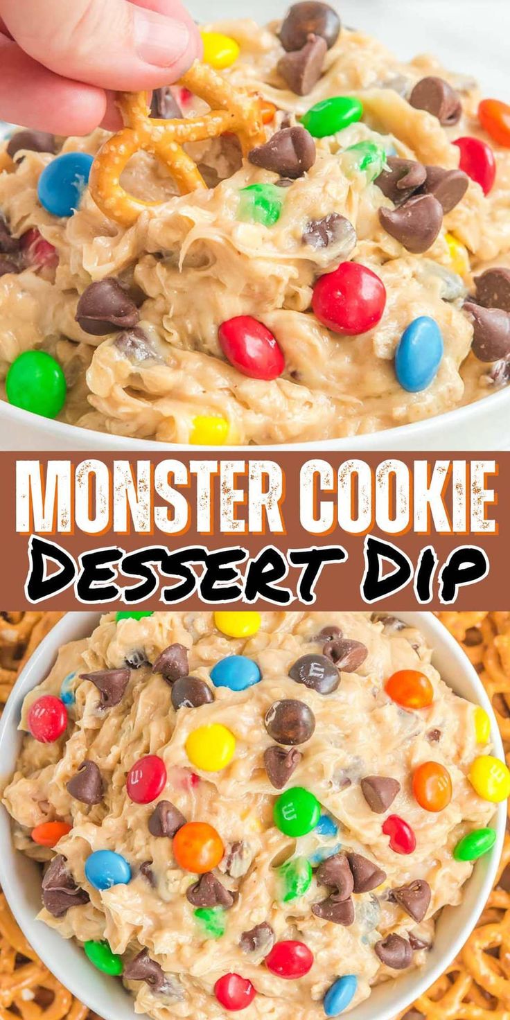 this monster cookie dessert dip is so good it's made with only 3 ingredients