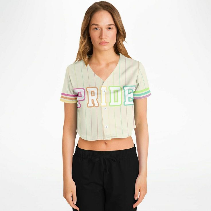 Pride Cropped Jersey | Love is Love Cropped Jersey Show up in style with this cropped baseball jersey. This top is a must-have for any modern fashionista. The chic design is casual yet trendy, making it a perfect addition to your wardrobe essentials. Designed with versatility in mind, the jersey’s lightweight moisture-wicking fabric will keep you cool during game days and hot summer nights out with friends. Plus, it has a button front closure that makes it very easy to wear. • 100% polyester • S Cropped Baseball Jersey, Cropped Jersey, Hot Summer Nights, Love Is Love, Baseball Jersey, Keep Your Cool, The Chic, Show Up, Chic Design