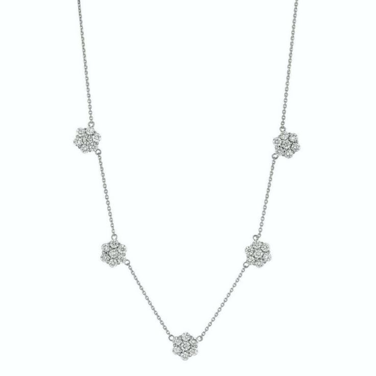 3.00 Carat Diamond Necklace G Si 14k White Gold 100% Natural Diamonds, Not Enhanced In Any Way Round Cut Diamond By The Yard Necklace 3.01ct G-H Si 14k White Gold, Pave Style 4.60 Gram 5/16 Inches In Height 35 Stones N5212-3w All Our Items Are Available To Be Ordered In 14k White, Rose Or Yellow Gold Upon Request. All Chains Of Pendants And Necklaces Can Be Requested In 16'' Or 18'' Length. . This Item Is Proudly Handcrafted In The Usa. Perfect Gift On Any Occasion. Classic Formal Jewelry With Flower Shape, Elegant Flower-shaped Platinum Jewelry, Elegant Platinum Flower Jewelry, Fine Jewelry Platinum Flower Shaped Jewelry, Formal Jewelry With Diamond Accents And Flower Shape, Luxury Flower Shaped Necklace With Brilliant Cut, Luxury Flower Necklace With Brilliant Cut, Luxury Flower-shaped Necklace With Brilliant Cut, Classic Formal Necklace With Flower Shape