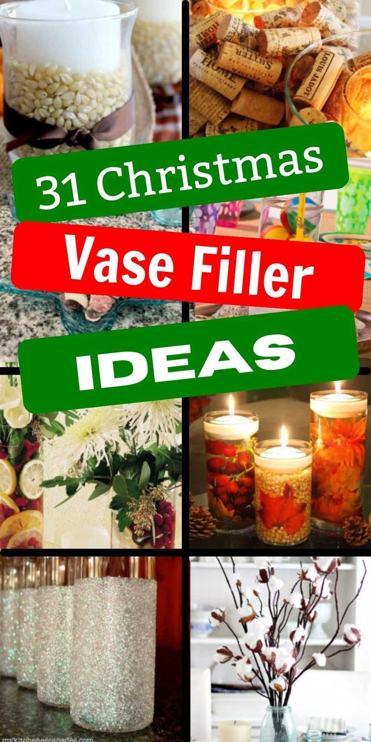 christmas vase filler ideas for decorating with candles and other holiday decorations in jars