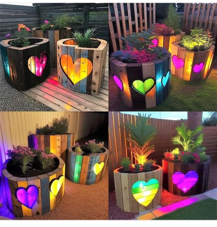 some planters that have been made to look like hearts