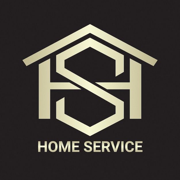 the home service logo is shown on a black background with white letters and a hexagonal