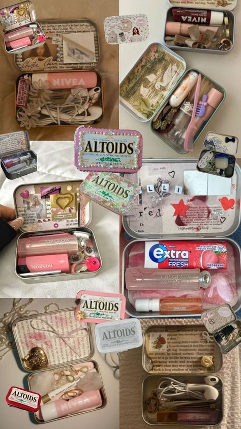 an assortment of various items are shown in this collage with the words altoids written on them