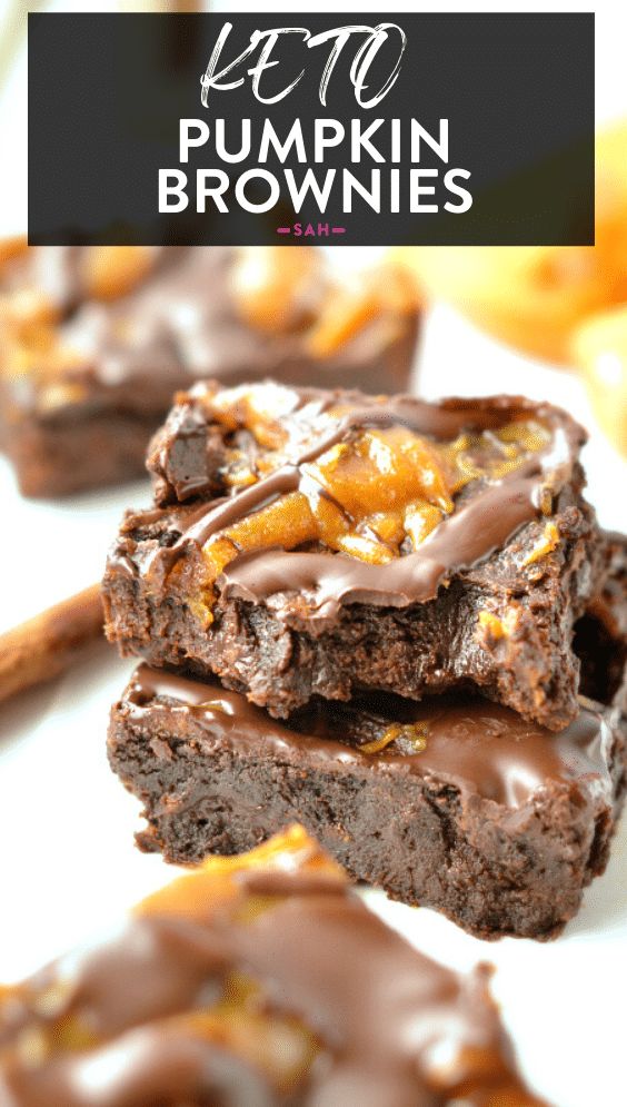 chocolate caramel brownies stacked on top of each other with the title text overlay