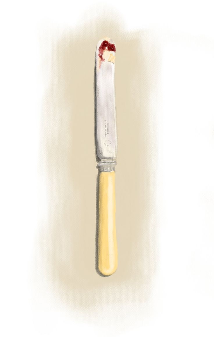 a drawing of a knife with a bite taken out of it