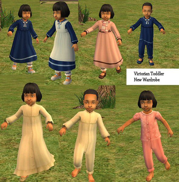 four children in different outfits are walking through the grass and holding hands with each other