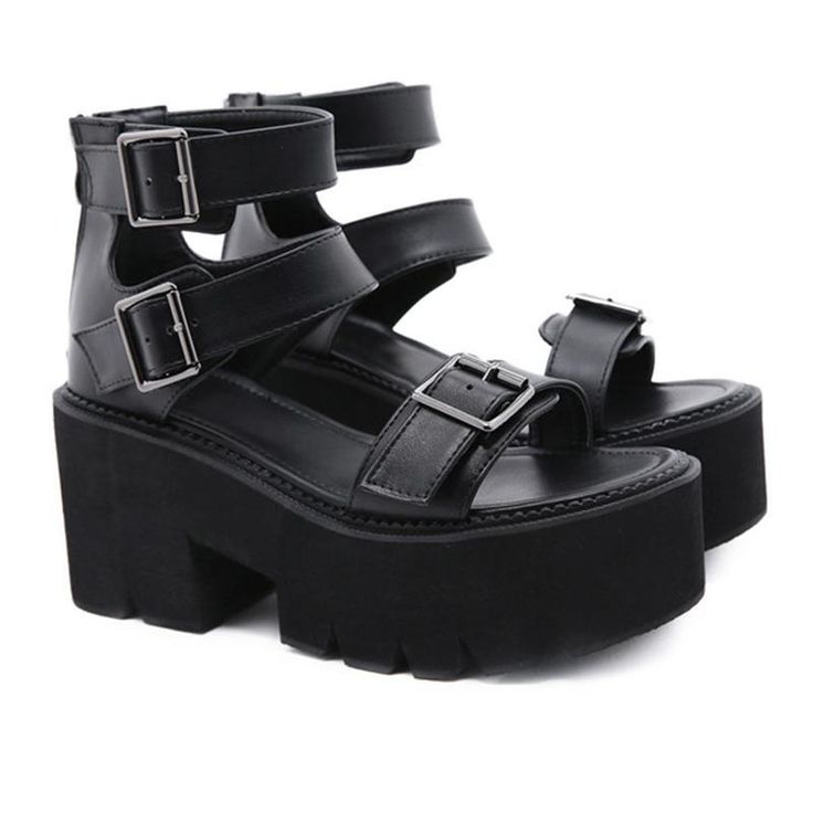 Vendor: Egirldoll Type: Shoes Price: 79.99   * Material: PU * Platform Height:5.5cm * Heel Height: 9cm * Size: 35-43 * Color: Black All measurements are approximate and can vary slightly. Please check the size before order.  How to Measure Feet Length Punk Style Sandals With Round Toe For Concerts, Black Open Toe Sandals For Concert, Black High Heel Sandals For Concert, Edgy Black Sandals For Concerts, Trendy Round Toe Sandals For Concert, Punk Style Sandals For Summer Concerts, Edgy Wedge Sandals With Round Toe For Summer, Edgy Summer Wedge Sandals With Round Toe, Platform Open Toe Sandals For Concerts