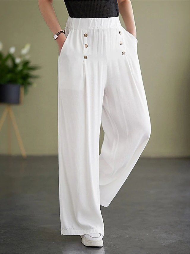 Zolucky offers stylish and concessional Pants.. SPU: 2941RPA7A9801, Color: White, Activity:Daily, Silhouette:H-Line. Plain Pants, Pants Linen, Linen Summer, High Waist Fashion, Spring Fabric, Leggings Casual, Loose Pants, Plain Design, Style Streetwear