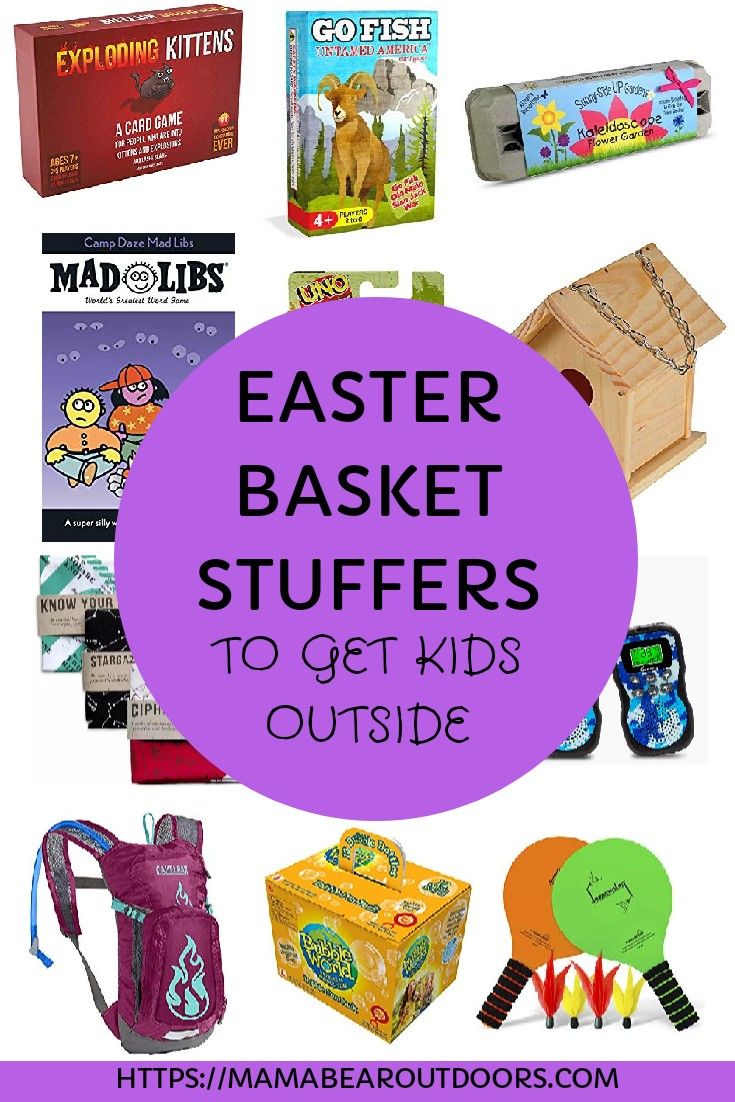 easter basket stuff for kids to get out of the box with text overlay that says,