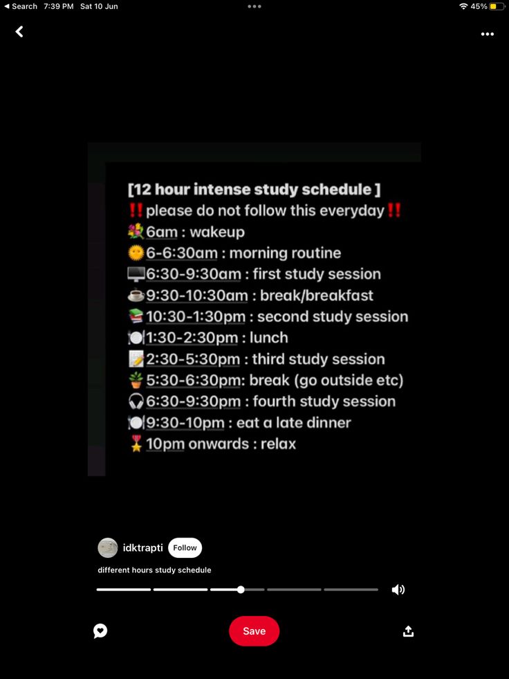 an image of a black screen with the text'12 hour intense study schedule please don't follow this everyday