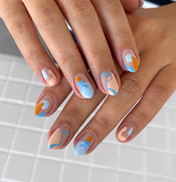 Lights Lacquer Nail Art, Blue Pastel Nails Design, Blue Retro Nails, Nail Art Baby Blue, Baby Boy Nail Ideas, Blue And Gold Nail Designs, Light Blue Nails With Design, Light Blue Nail Art, Light Blue Nail Ideas