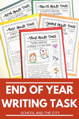 the end of year writing task is shown in four different colors and styles with text overlay