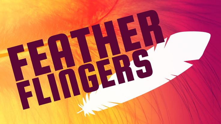 the words feather flingers are displayed on a colorful background