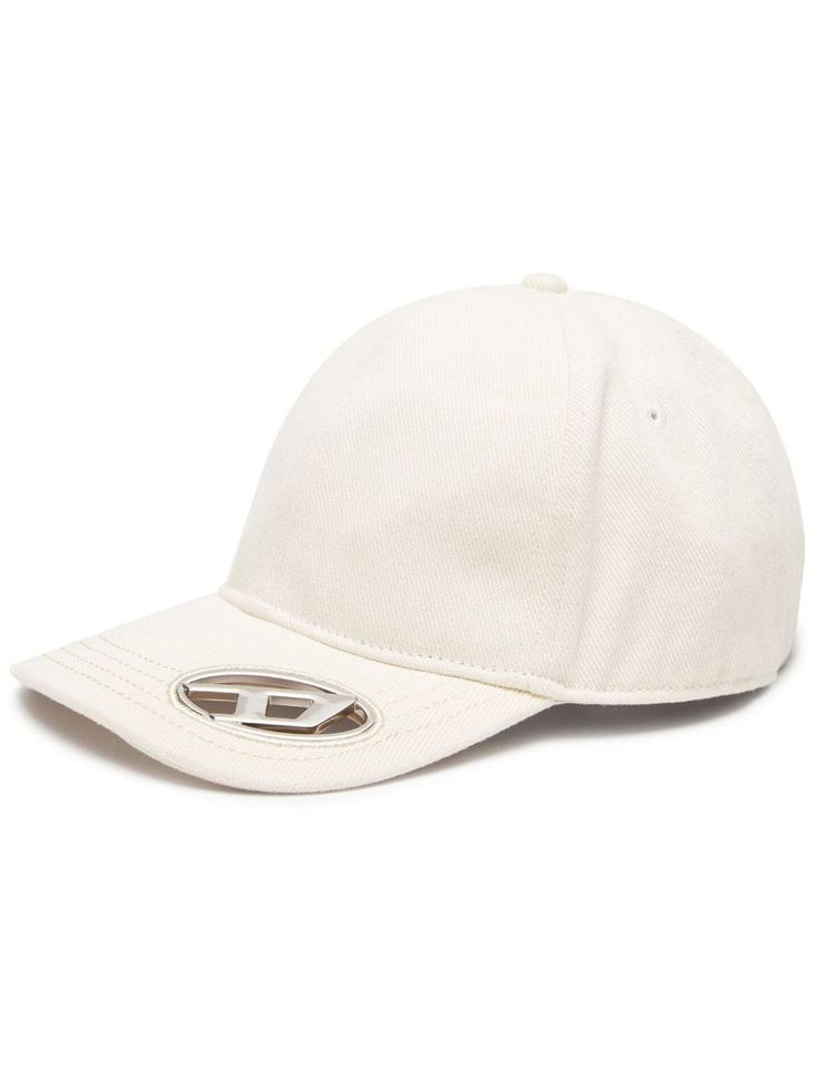 cream white cotton logo plaque six-panel construction fabric-covered button at the crown curved narrow brim adjustable strap to the rear Classic Adjustable Cream Baseball Cap, Classic Baseball Cap With Logo Patch Visor, Classic Baseball Cap With Logo Patch, Classic Cream Six-panel Baseball Cap, Classic Cream Dad Hat, Classic Snapback Hat With Logo Patch And Curved Visor, Classic Baseball Cap With Logo Patch And Curved Bill, Classic Cream Baseball Cap With Curved Visor, Classic White Baseball Cap With Logo Patch