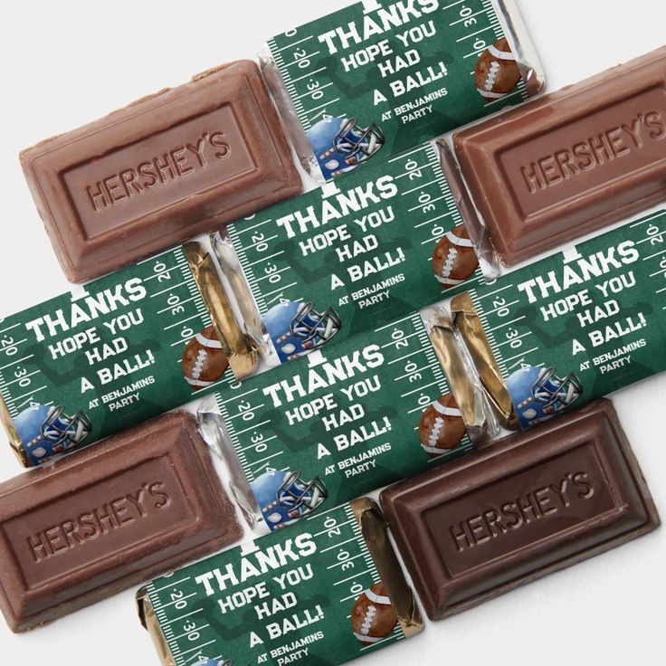 six hershey's football themed candy bars