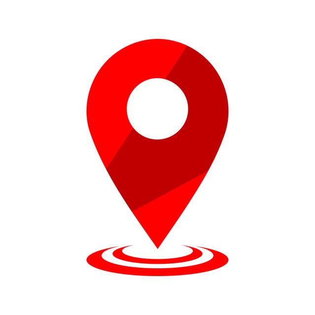 a red pin with a white circle on it is shown in the shape of a map