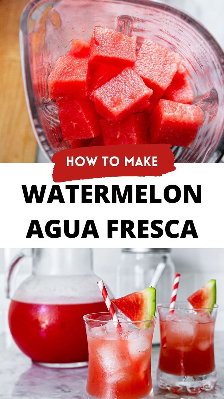 A collage with two photos of watermelon agua fresca drink and with text overlay. Mango Agua Fresca, Cantaloupe Drink, Aqua Fresca Recipes, Fresca Drinks, Melon Water, Agua Fresca Recipe, Watermelon Water, Mexican Drinks, Drink Recipes Nonalcoholic