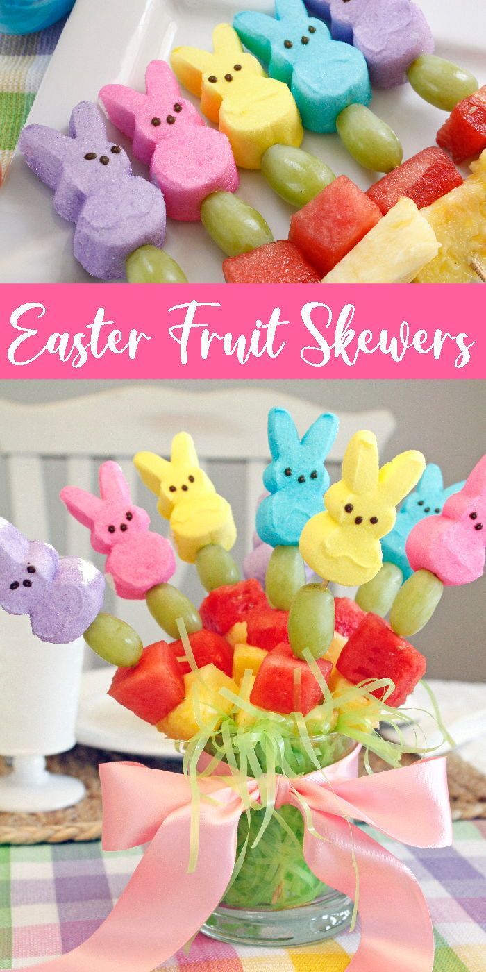 easter treat skewers in a mason jar filled with watermelon peeps