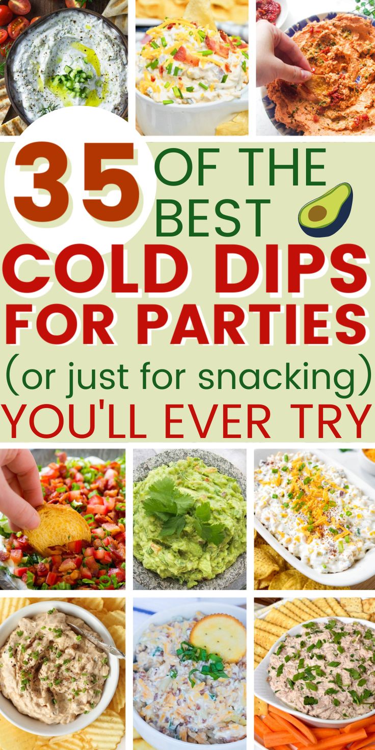 various images of cold dips for parties Cold Dips For Party Appetizers, Dips For Party Appetizers, Cold Dip, Chip Dip Recipes, Cold Dip Recipes, Best Dip Recipes, Cold Dips, Party Dip Recipes, Bowl Party Food